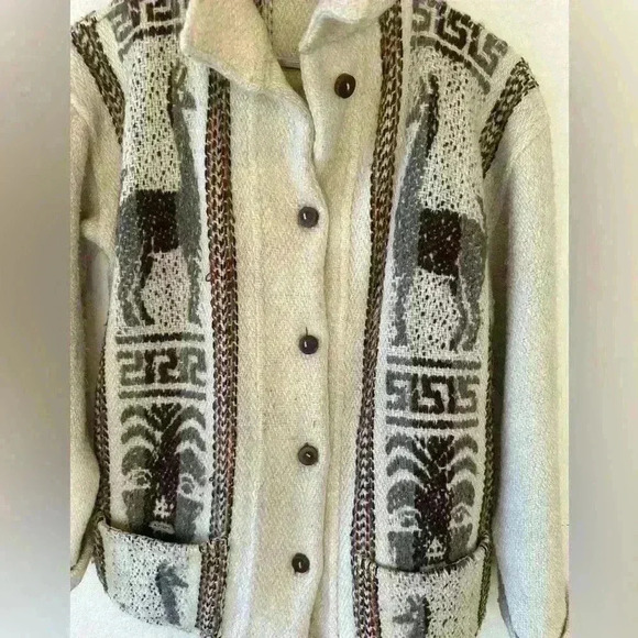 Vintage Women’s Sz L Cream Wool Button-up Jacket Alpaca Native Western Design - Picture 3 of 14